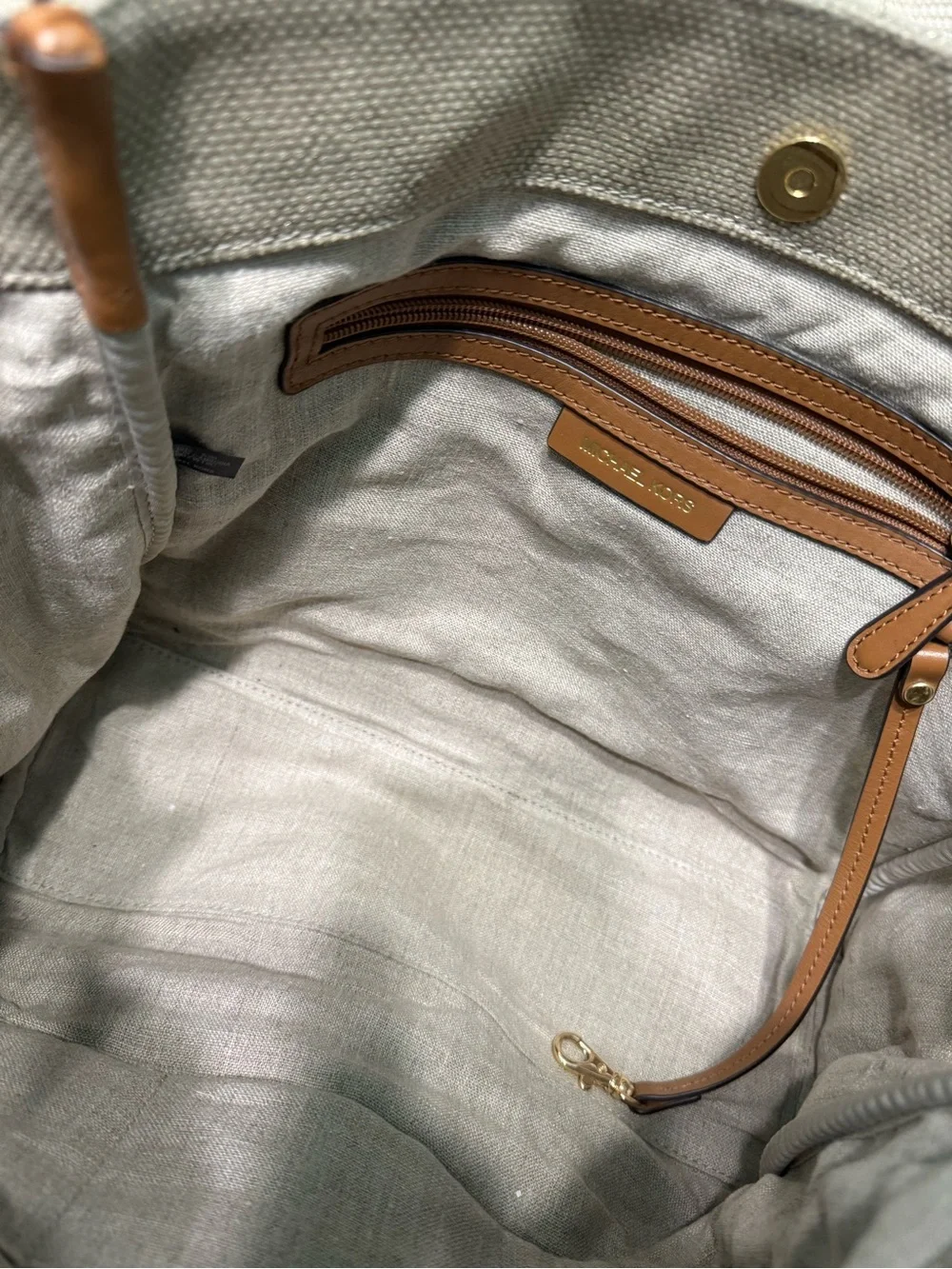 MICHAEL KORS Beige Canvas Tote with Rope Handles and Brown Trim